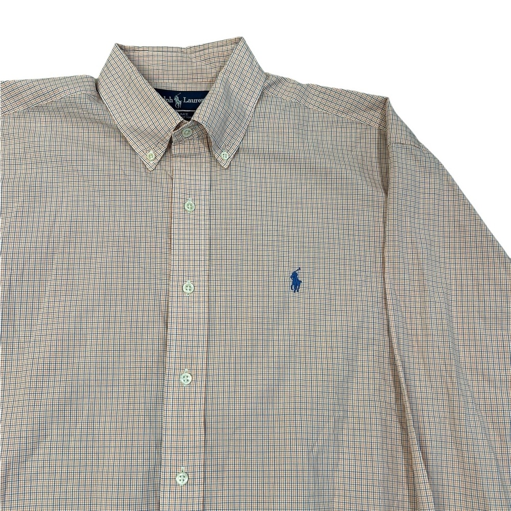 Polo Ralph Lauren‎ Blake Men's Peach Blue Plaid Button Down Shirt Large